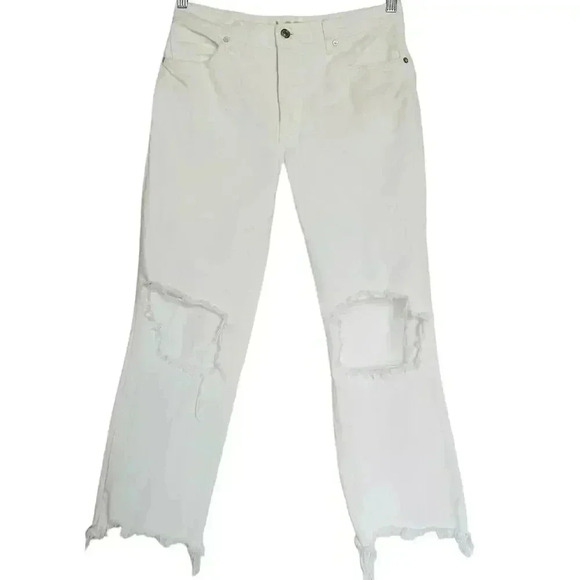 Free People We The Free Maggie Mid Rise Stright Jeans In Optic White Size 26 - Picture 1 of 9